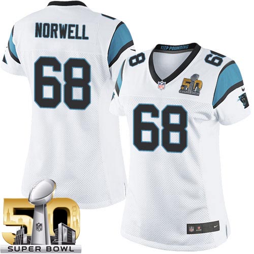 Women's Limited Andrew Norwell Super Bowl L Nike Jersey White Road - #68 NFL Carolina Panthers